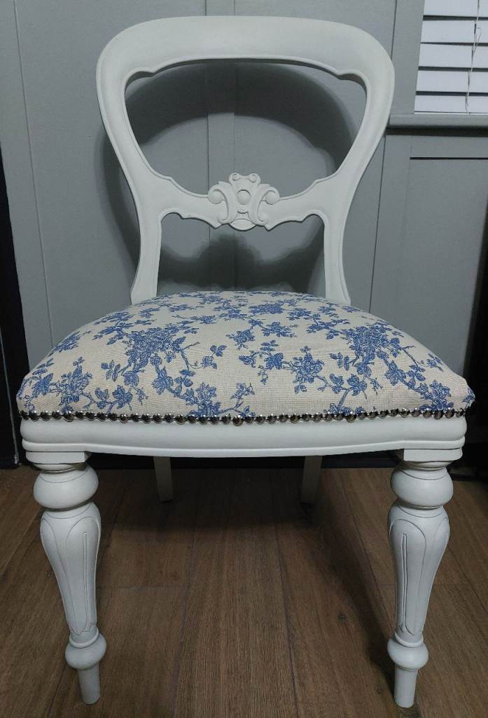 Only 1 left - Balloon Back Chairs painted in F&B Shaded White & reupholstered in floral fabric 