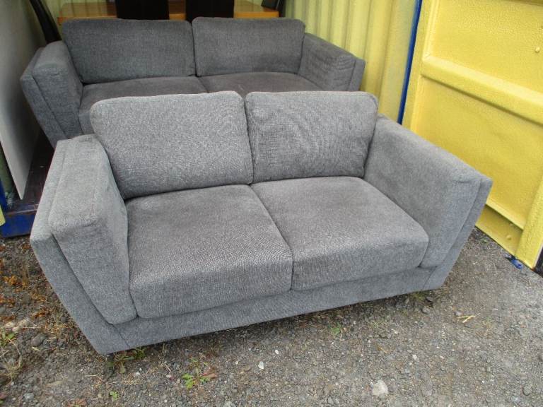 Pair of Mid Grey Fabric Sofas