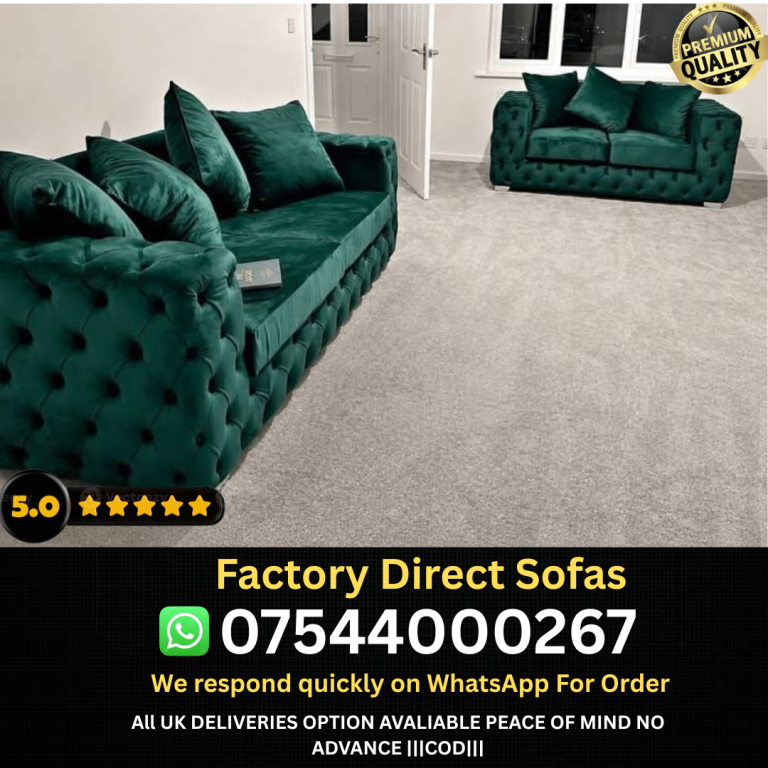 Stunning Green Velvet 2-Seater Sofa - Brand New