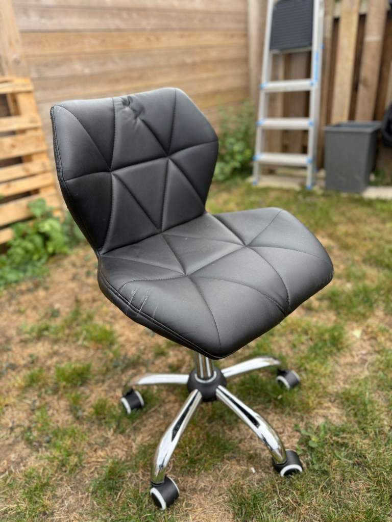 image for Black Faux Leather Office Chair with Wheels & Chrome Base – Modern Home Desk Chair