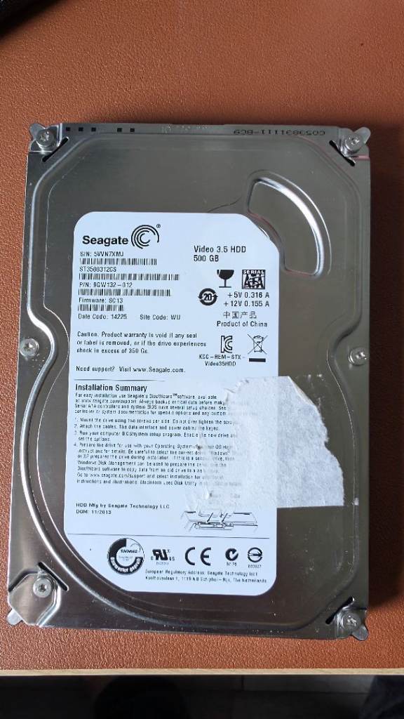 Seagate Video 3.5 HDD 500GB Hard Drive - Good Condition