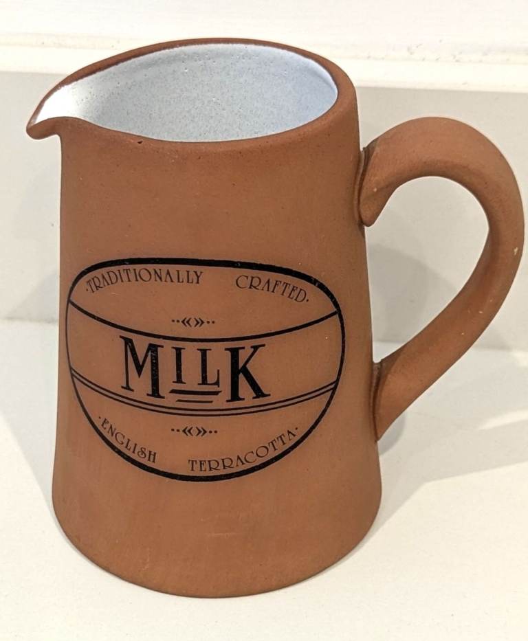VINTAGE BROWN TRADITIONALLY CRAFTED ENGLISH TERRACOTTA MILK JUG 14cm HIGH