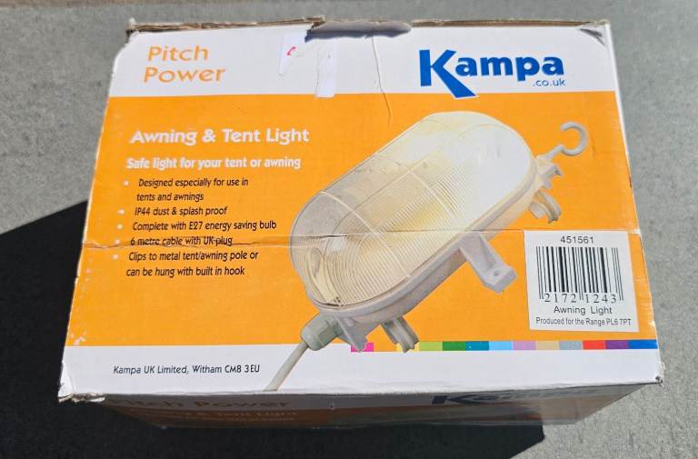 Kampa Bulkhead style light 6m cable with switch camping awning motorhome gazebo 