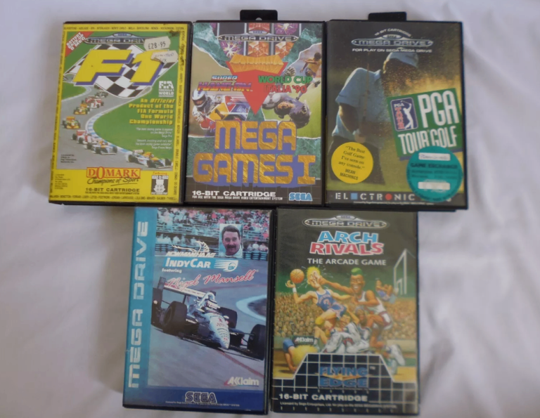Sega Mega Drive 5 Game Bundle F1 IndyCar PGA Tour Golf Arch Rivals Mega Games