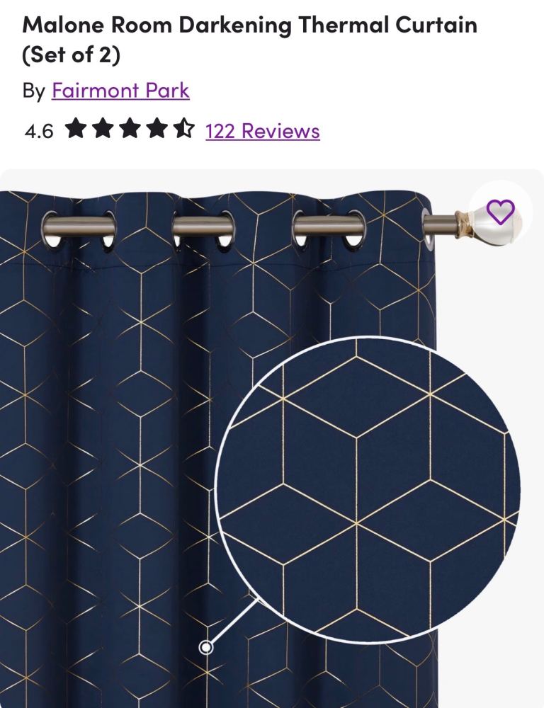 Navy and gold thermal curtains
