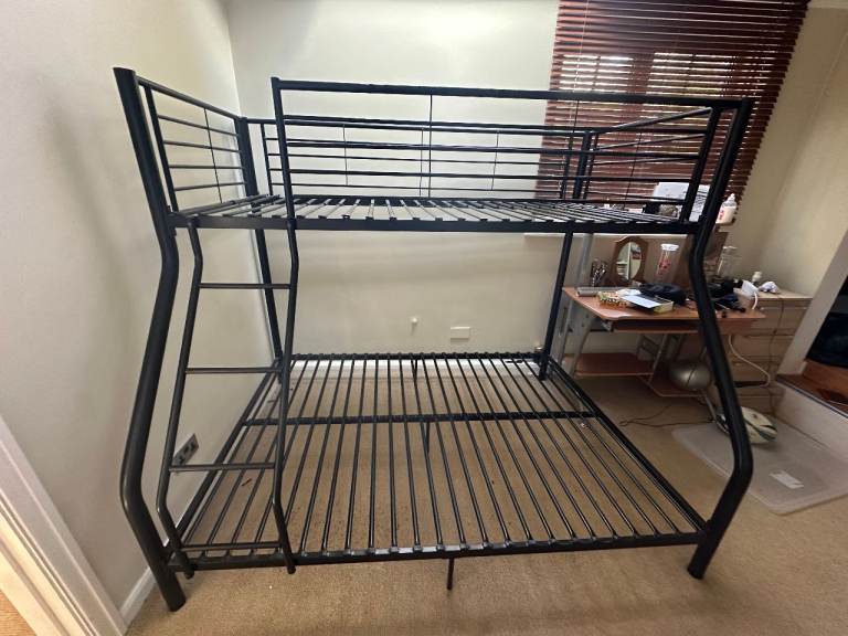 Sturdy black metal single over double bunk bed frame in good condition