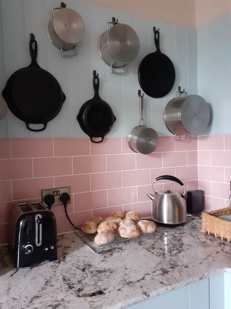 High quality pink ceramic wall tiles plus two beige floor tiles