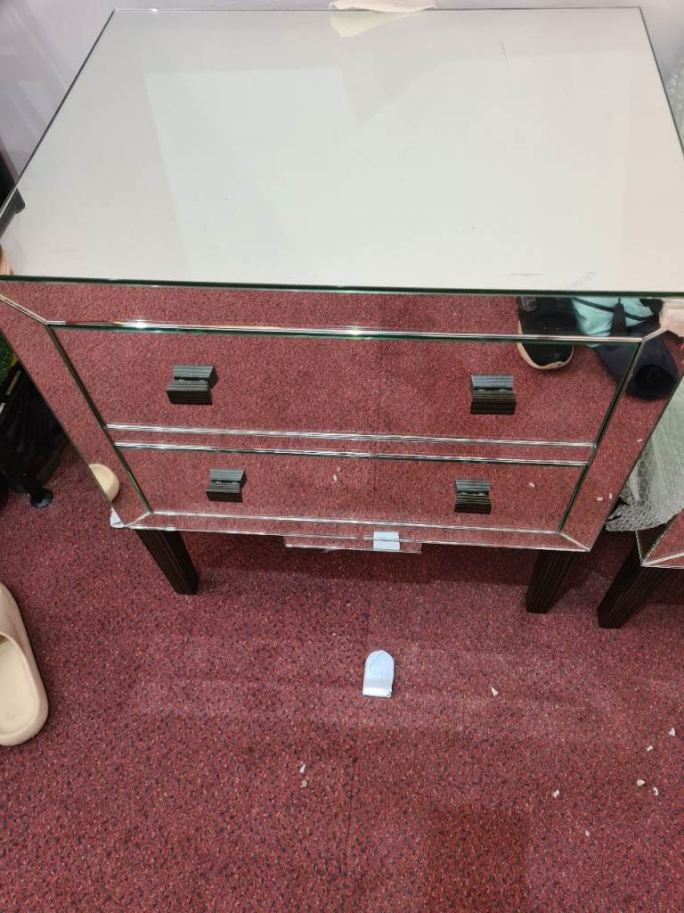 Glass bedside drawer pair