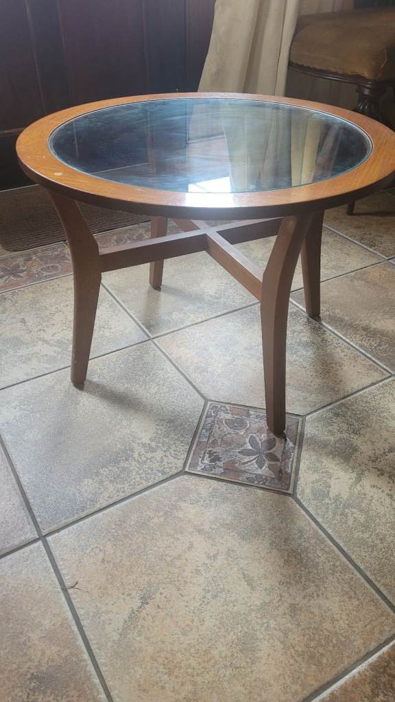 Mid Century Glass Topped Coffee Table