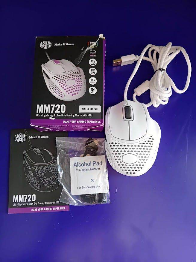 Cooler Master MM720 Matte White Lightweight Gaming Mouse with Ultraweave Cable