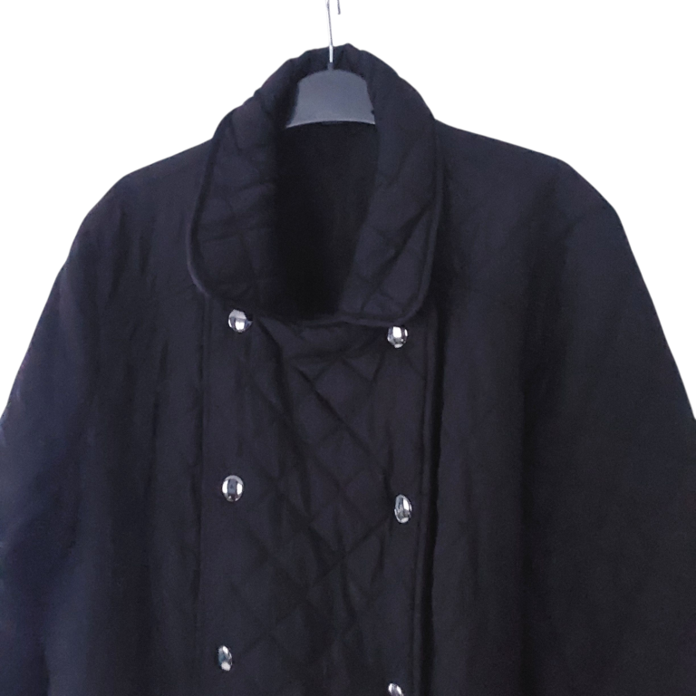 Black Quilted Trench Coat With Belt And Double Breasted Button Closure Size 14