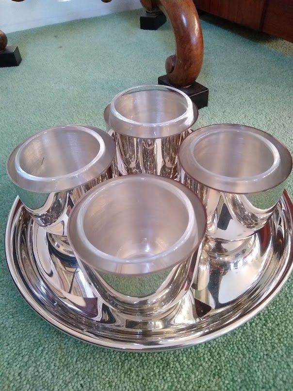 Vintage Jefferson Cups and tray by Shirley Robertson/Master Pewterer, Williamsburg Virginia