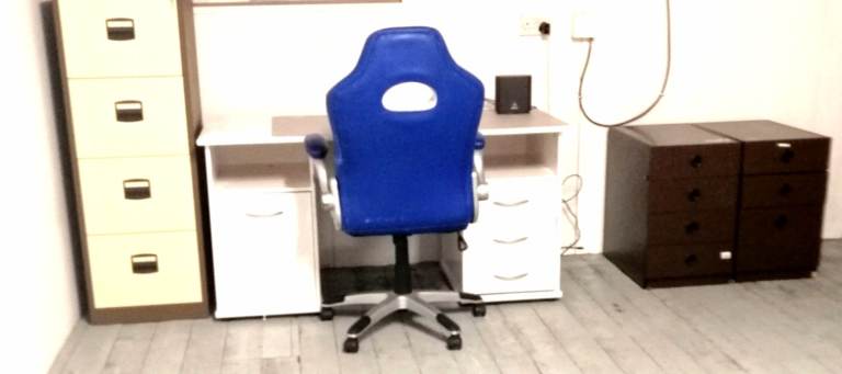 Free Desk and Blue Office Chair Set – Used (Some Wear & Tear)