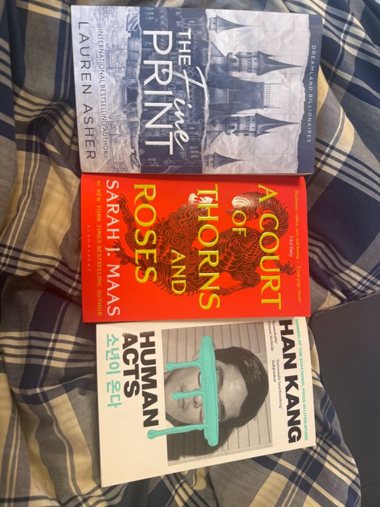 Books(Dreamland Billionaires, ACOTAR, Human Acts)