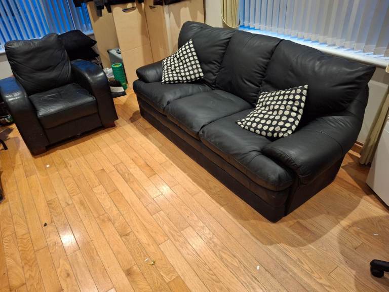 3 seater black leather sofa and 1 seater black leather Armchair
