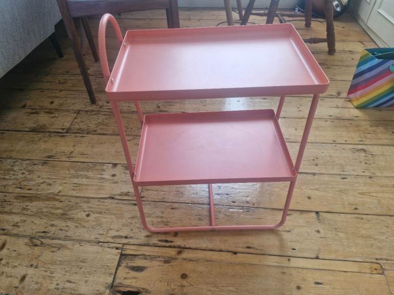 Pink Metal Two-Tier Side Table / Bedside Table