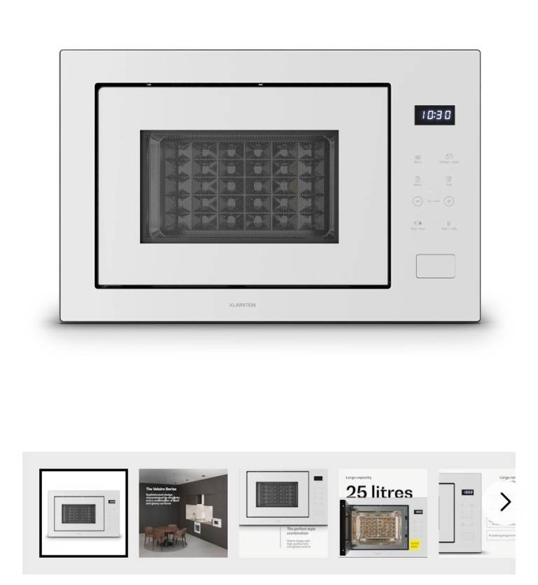 Klarstein Built-in Microwave Oven – White, 25 Litres