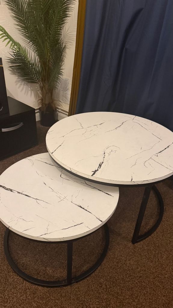 Nesting Coffee Tables - White Marble Effect, Good Condition