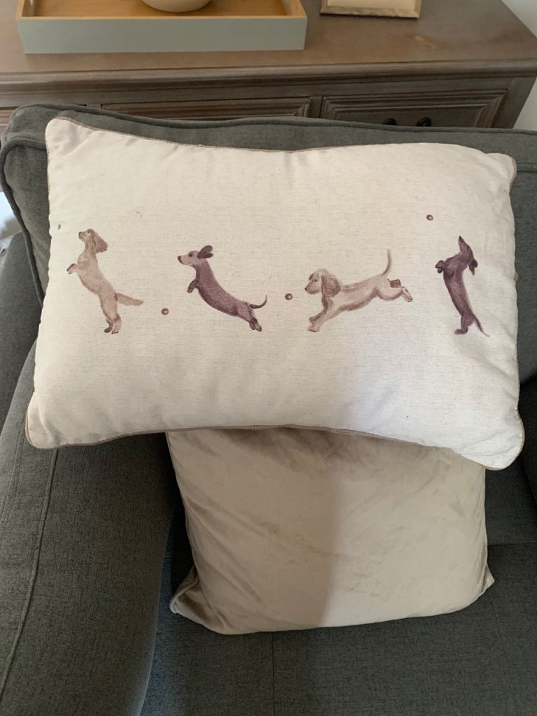 White Dachshund Dog Print Cushion – Good Condition
