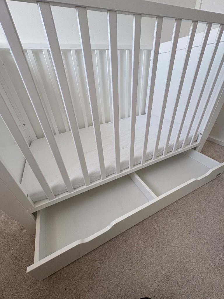 White sleigh cot bed with drawers 