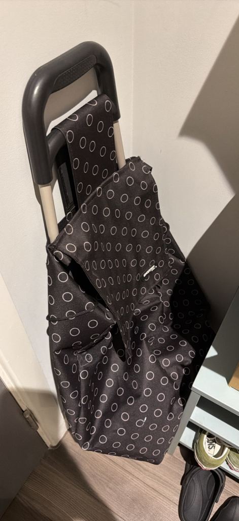 Black Fabric Shopping Trolley Bag with Wheels – Good Condition
