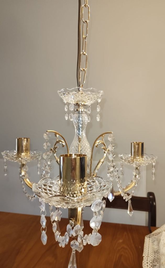 Classic Crystal Pendant Light / Chandelier – 3 Lights  Excellent Condition