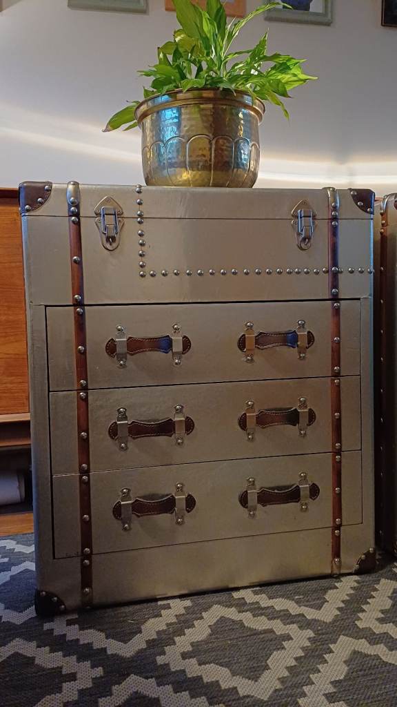 Pair of Timothy Oulton Style Aviator Metal Aluminium Chest of Drawers Industrial