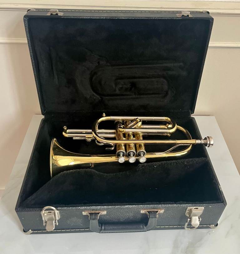 BLESSING USA Gold Silver Cornet Brass Instrument in Original Case