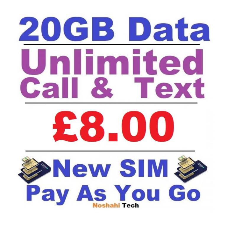 New sim 20gb Data Unlimited Minutes Texts 30 Days Bundle Preloaded Ready to use esim or sim