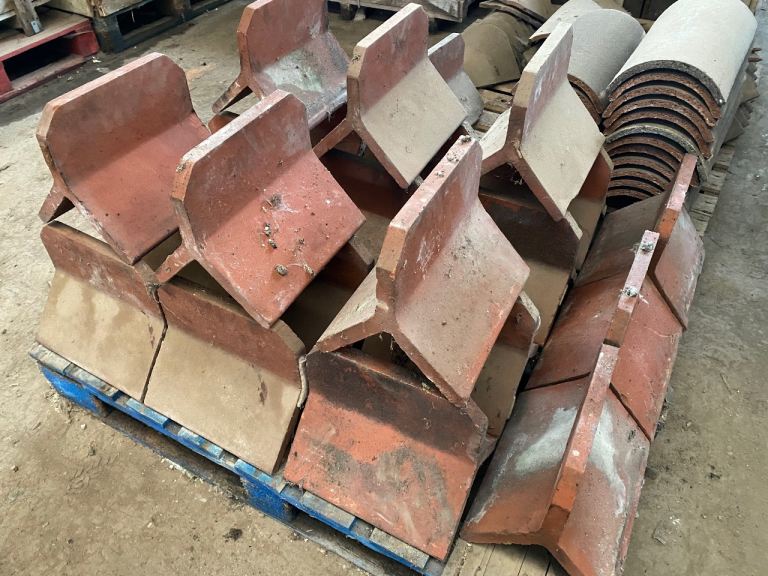 RECLAIMED VICTORIAN RED CLAY CRESTED RIDGE TILES = £15.00 + VAT EACH.