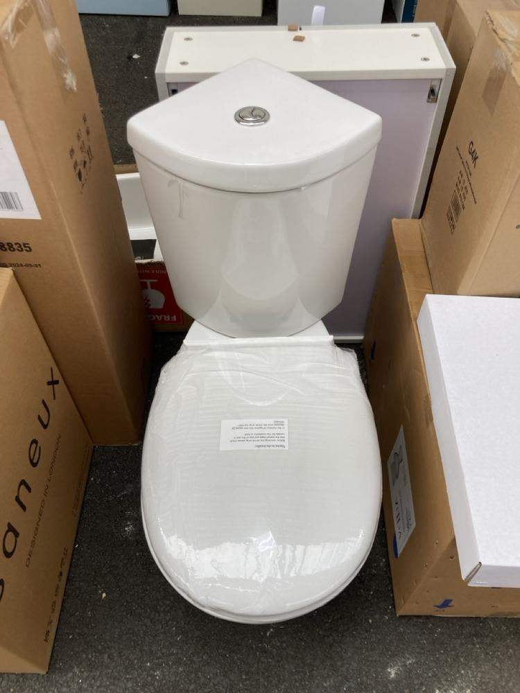 G4K Corner Close Coupled Toilet + Soft Close Seat White New Oversized