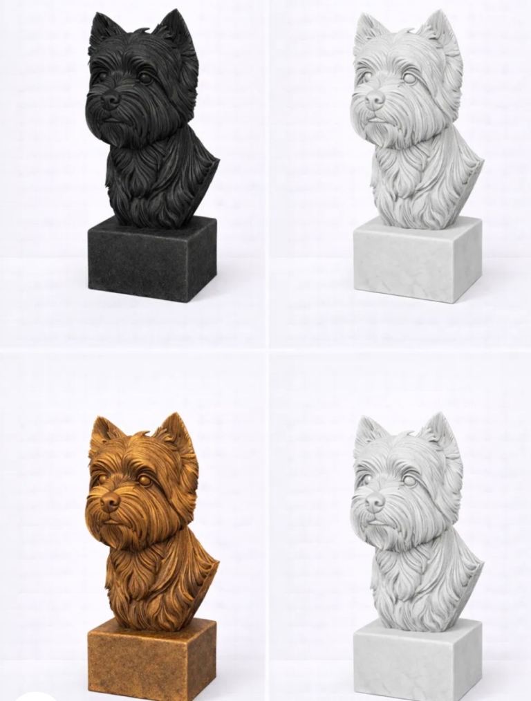 Highland Terrier Bust  Urn Ornament - Various Colours