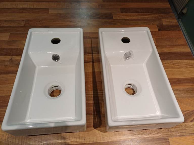 Pair of NEW White Porcelain Rectangular Basins 400x220mm