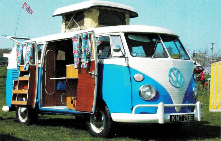 21. A framed magazine original featuring 1965-67 Westfalia VW/Volkswagen Camper Reg KNT28E