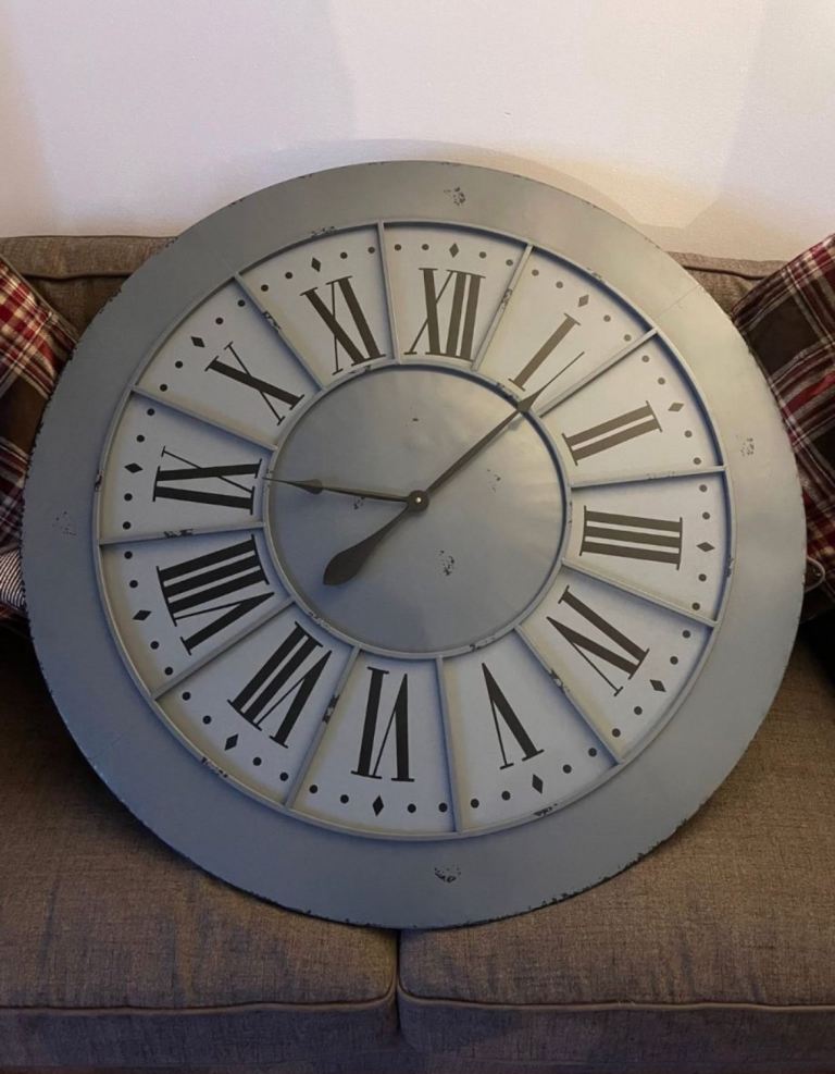 Large Grey Metal Wall Clock for sale