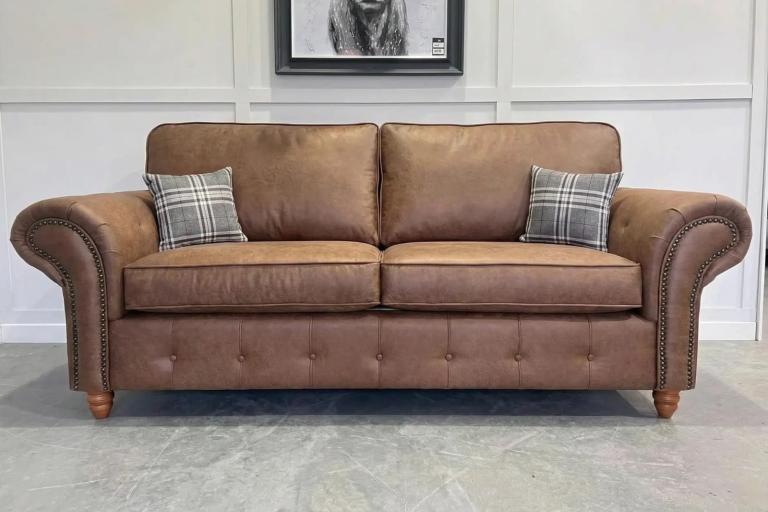 Two-Seater Brown Leather Chesterfield Sofa