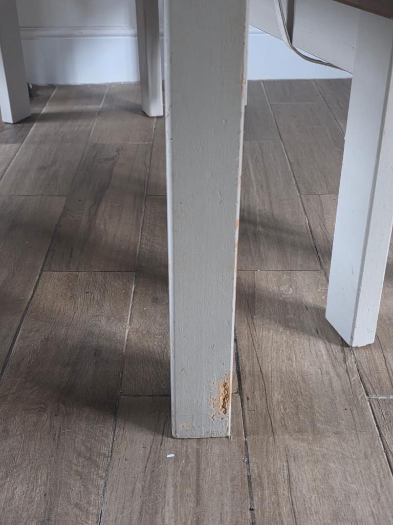 Wooden dinning table, 2 x benches with Seat cushions 