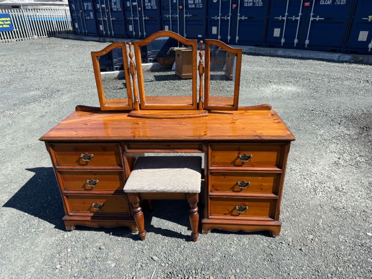 Ducal Pine Dressing Table / Dresser with Triple Mirror & Stool