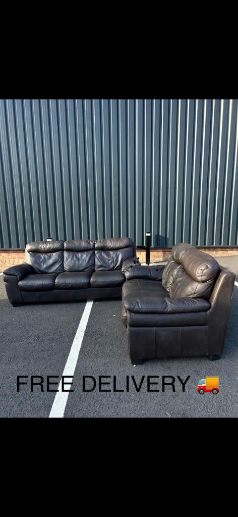 LEATHER SOFA 3+2 SEATER SOFA BROWN EX DISPLAYED SOFAS FREE DELIVERY NATIONWIDE