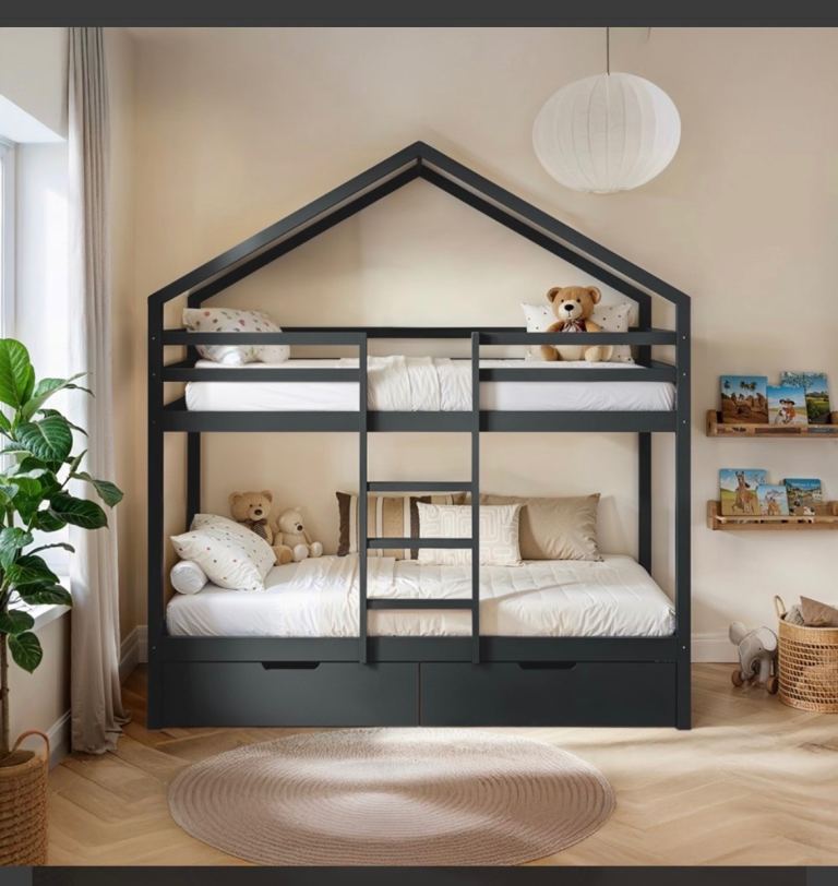 Black Wooden Bunk Bed with storage drawers. Mattresses Included. RRP £650