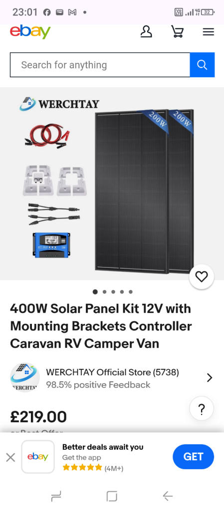 400w Solar panel kit and 300ah lifepo4battery 