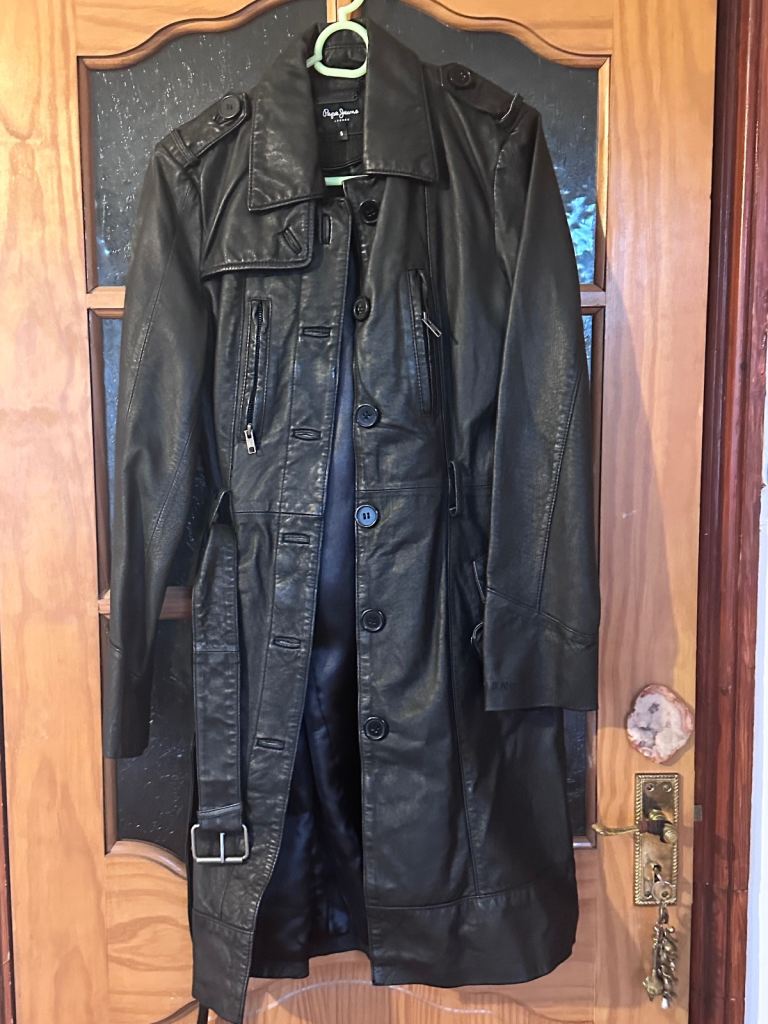 Pepe Jeans Black Leather Trench Coat - Size Small