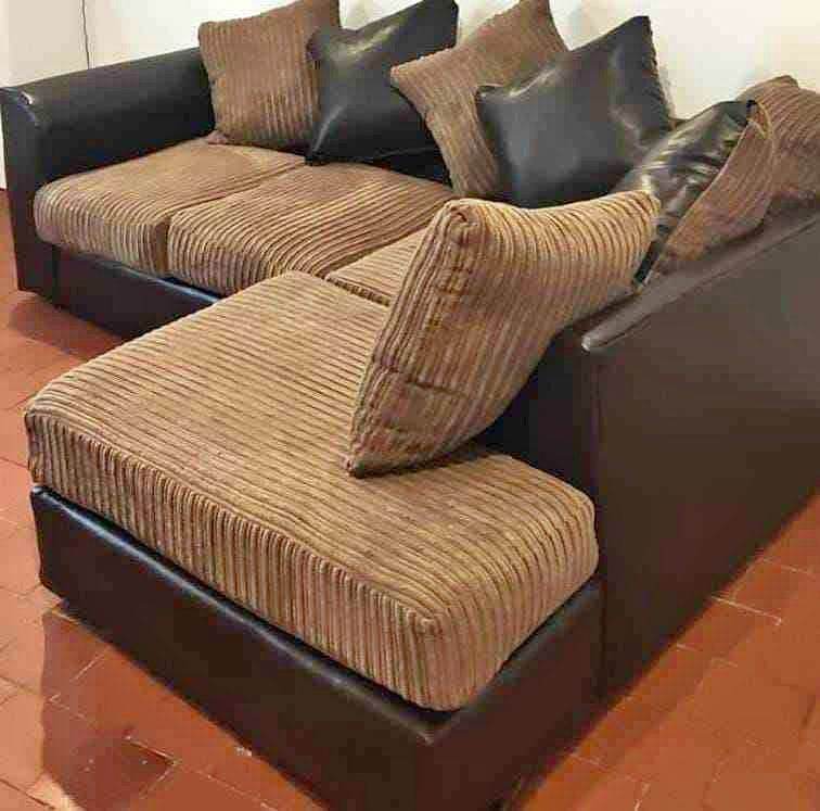 Brown Fabric Corner Sofa with Chaise