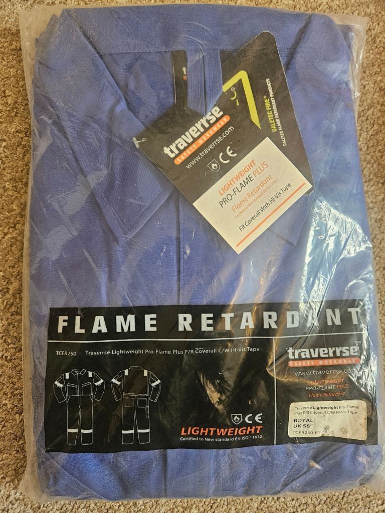 Traverrse Pro-Flame Plus F/R Coverall C/W Hi-Vis Tape Size 58 Blue Boiler Suit