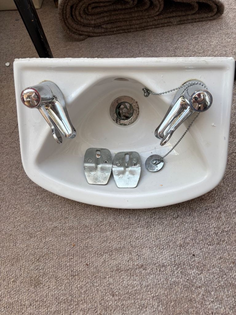 Vitra Small sink basin utility cloakroom with taps, waste and brackets