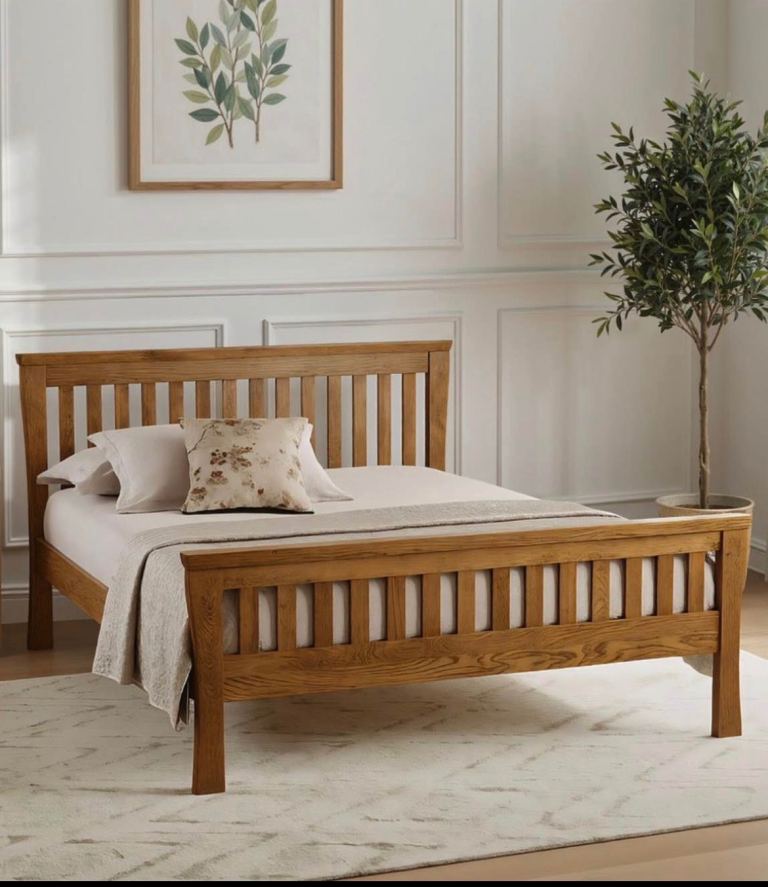 Solid oak bed frame without mattress 