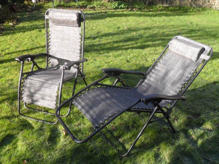 Sun Lounger Chairs x 2 Collapsible, Adjustable with Head Rests