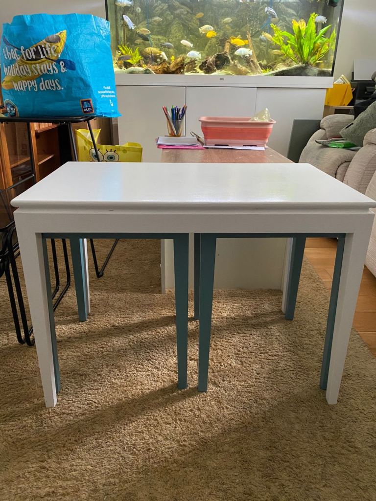 Nesting Tables Set – White & Teal, Good Condition