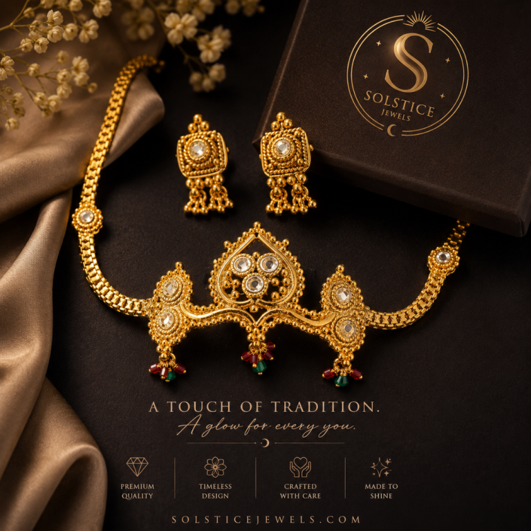 Stunning Gold Tone Indian Jewellery Set with Earrings