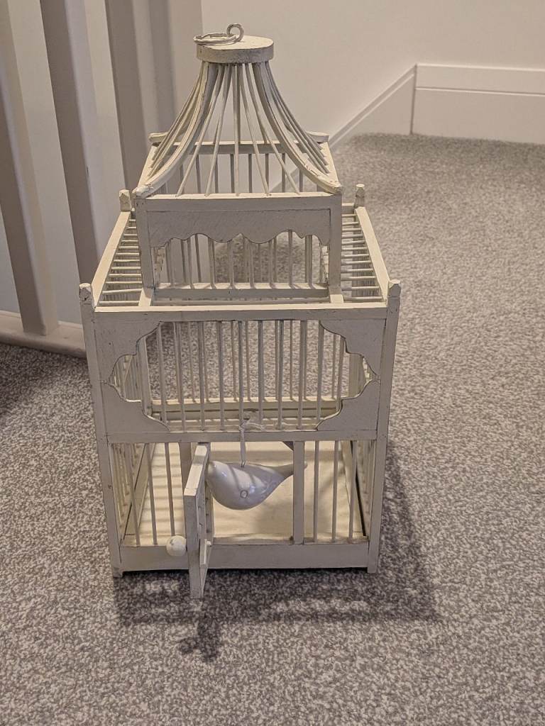 Decorative Wooden Bird Cage – White, Good Condition